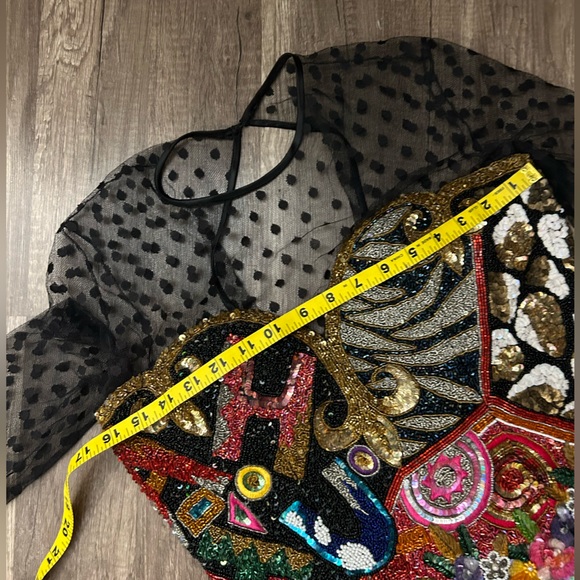 Naeem Kahn Dress Riazee Nights Beaded Sequin Embellished Sheer Polka Dot Tulle - Picture 4 of 9